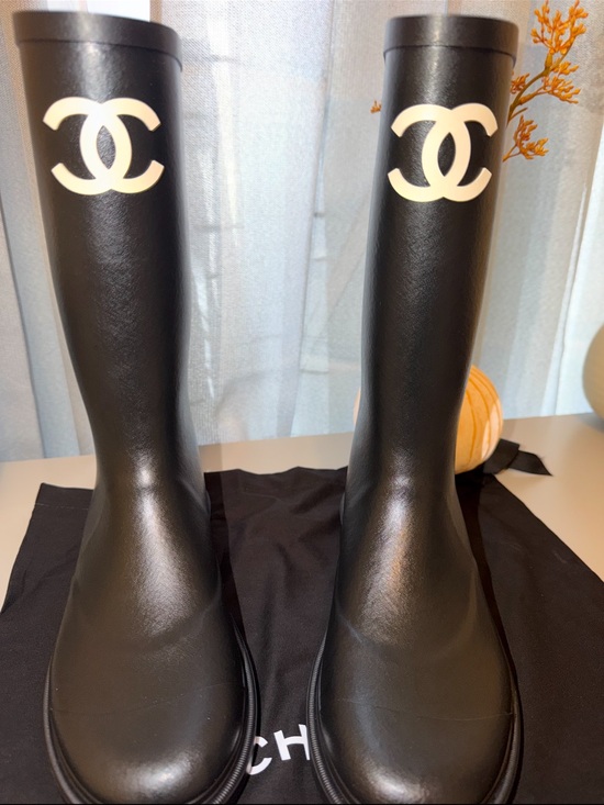 CHANEL Shoes - CHANEL Black CC Rain Boots Size 38 Brand New Box Dust Bag
